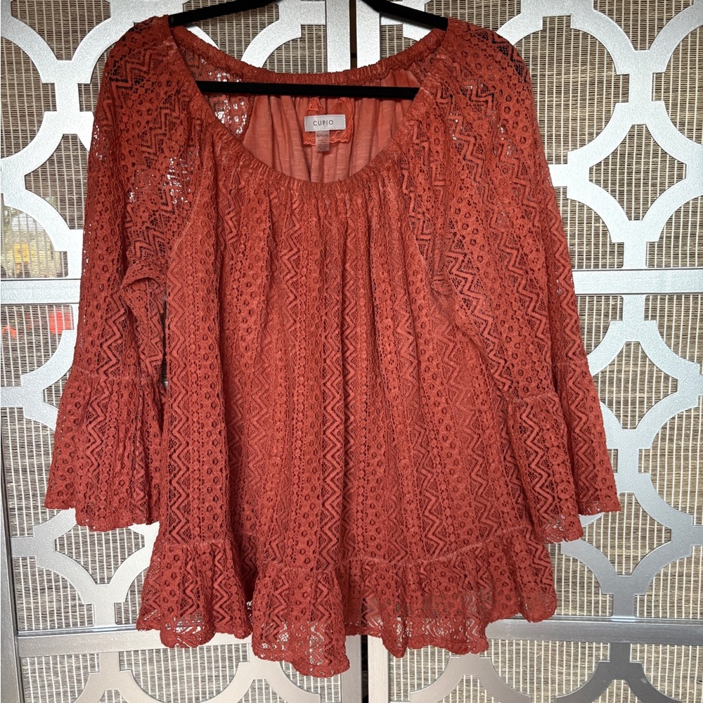 Cupio Women's Terracotta Lace Blouse
